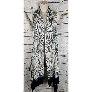 Adore Cotton Knit Cardigan Vest M Gray Abstract Sleeveless Art to Wear Shawl